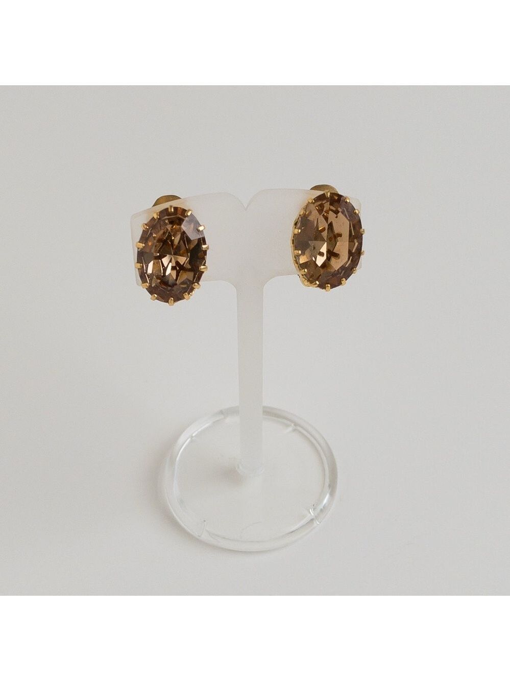 Austria Brown Topaz Crystal Stud Earrings Clipon Gold Tone Vintage